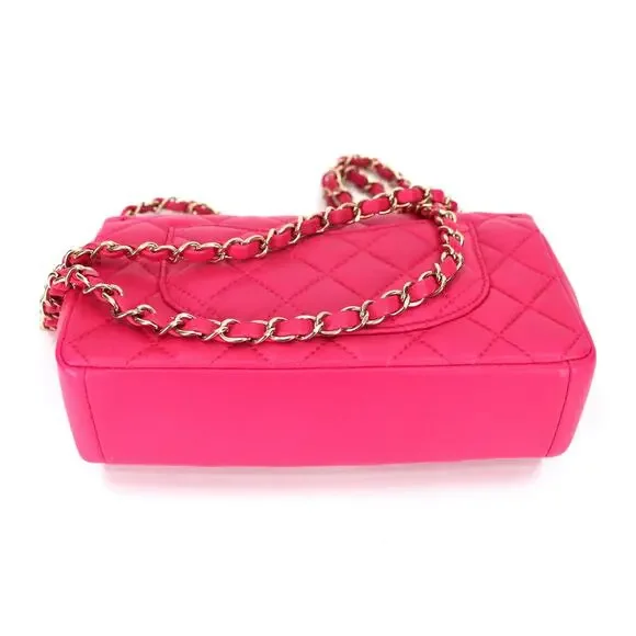 CHANEL Mini Pink Quilted Lambskin Mademoiselle Chic Mini Flap Bag Gold CC Logo - Picture 6 of 11